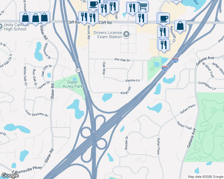 map of restaurants, bars, coffee shops, grocery stores, and more near 2096 Vienna Lane in Eagan
