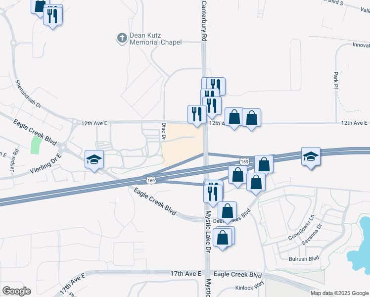 map of restaurants, bars, coffee shops, grocery stores, and more near 1280 Disc Dr in Shakopee