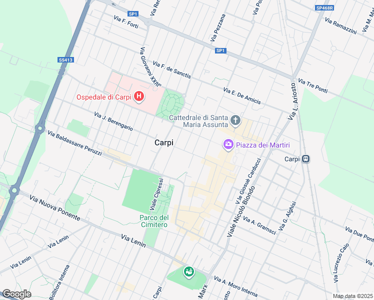 map of restaurants, bars, coffee shops, grocery stores, and more near 9 Viale Guido Fassi in Carpi