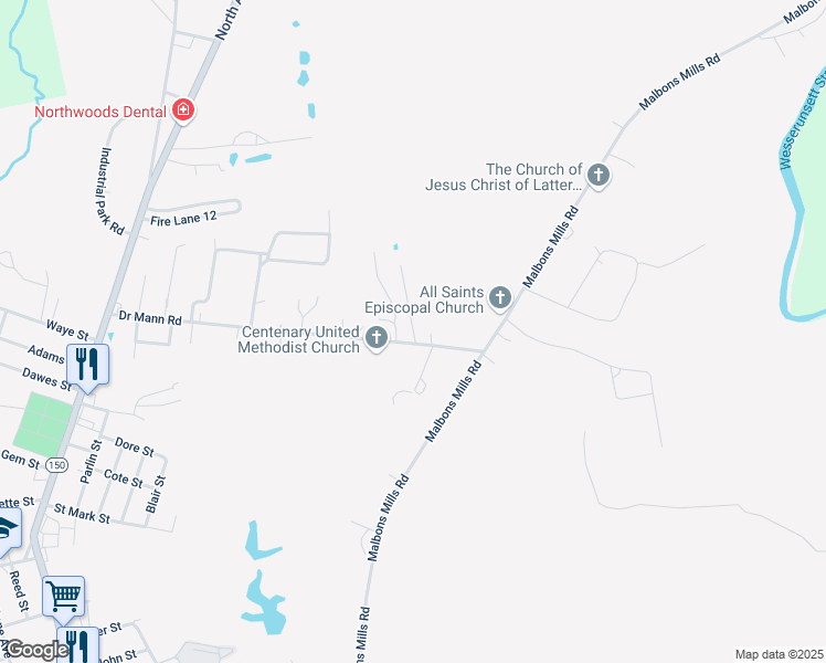 map of restaurants, bars, coffee shops, grocery stores, and more near 11 Mri Drive in Skowhegan