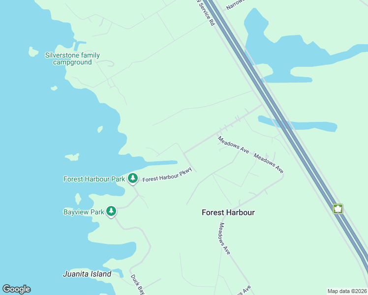 map of restaurants, bars, coffee shops, grocery stores, and more near 202 Forest Harbour Parkway in Waubaushene