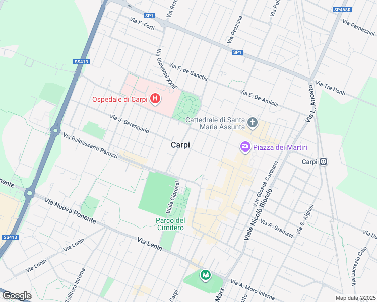 map of restaurants, bars, coffee shops, grocery stores, and more near 9 Via Guido Fassi in Carpi