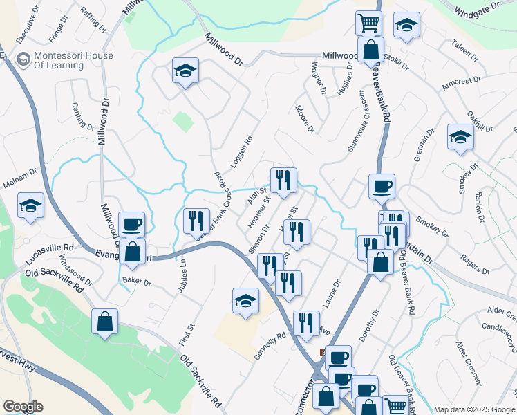 map of restaurants, bars, coffee shops, grocery stores, and more near 22 Heather Street in Middle Sackville