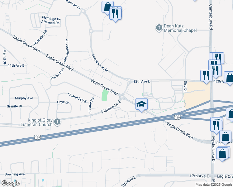 map of restaurants, bars, coffee shops, grocery stores, and more near 4070 Eagle Creek Boulevard in Shakopee