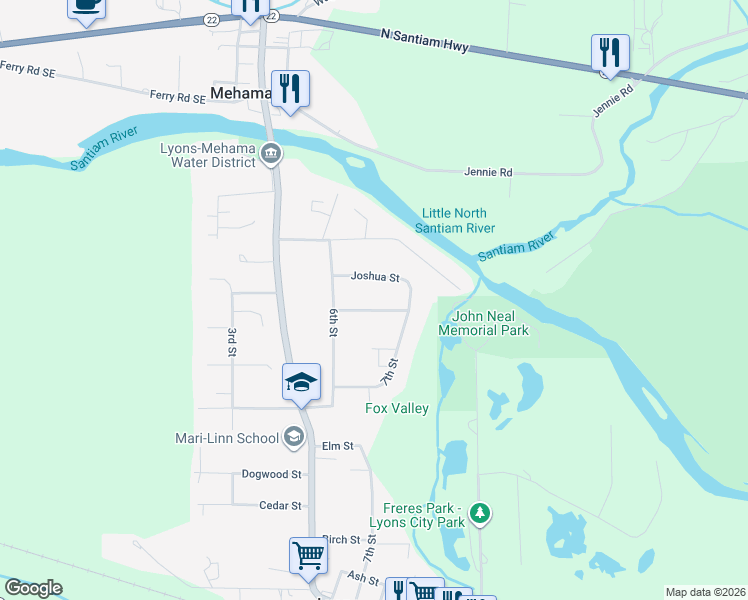 map of restaurants, bars, coffee shops, grocery stores, and more near 750 Joshua Street in Lyons