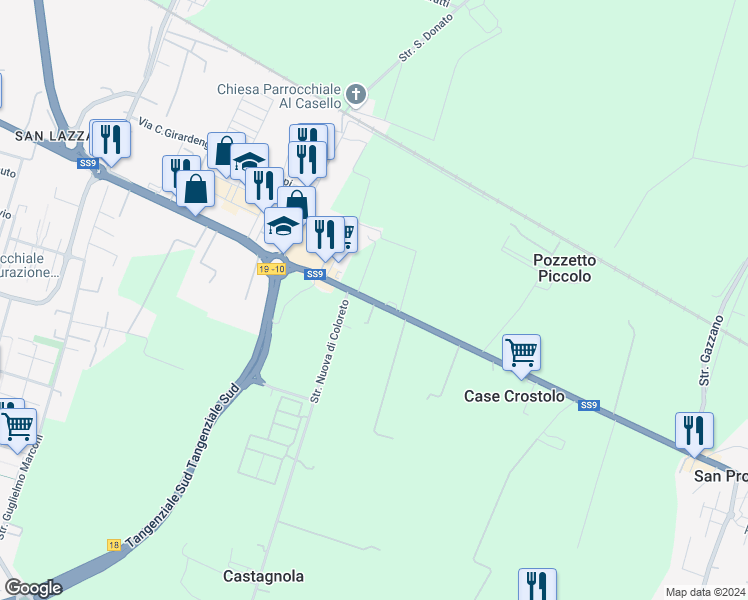 map of restaurants, bars, coffee shops, grocery stores, and more near 113 Via Marco Emilio Lepido in Provincia di Parma