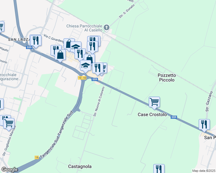 map of restaurants, bars, coffee shops, grocery stores, and more near 113 Via Marco Emilio Lepido in Provincia di Parma