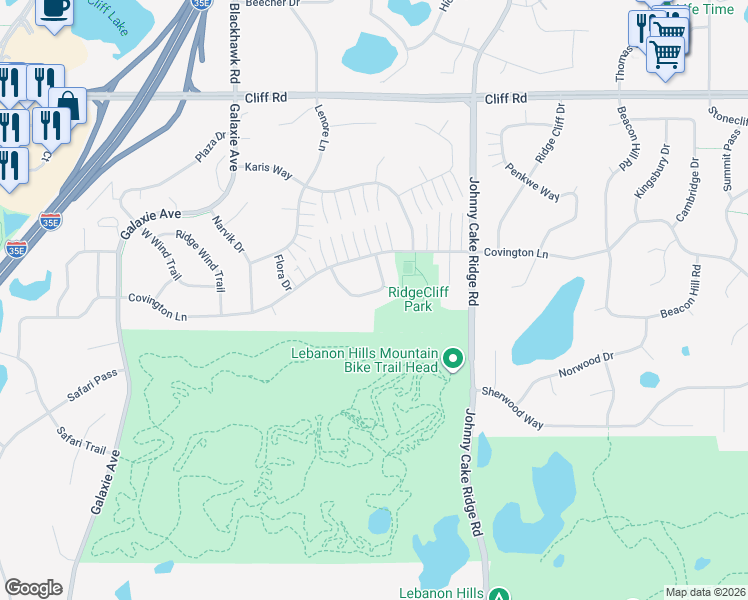 map of restaurants, bars, coffee shops, grocery stores, and more near 1750 Forssa Way in Eagan