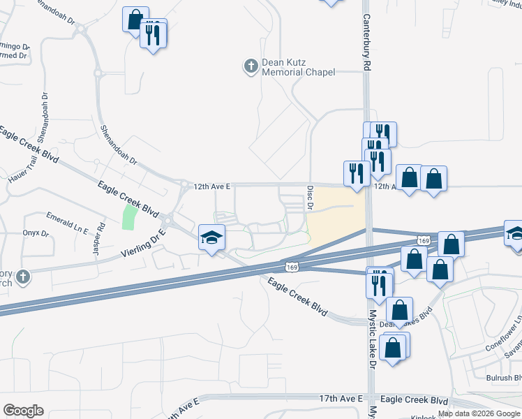 map of restaurants, bars, coffee shops, grocery stores, and more near 1280 Disc Drive in Shakopee