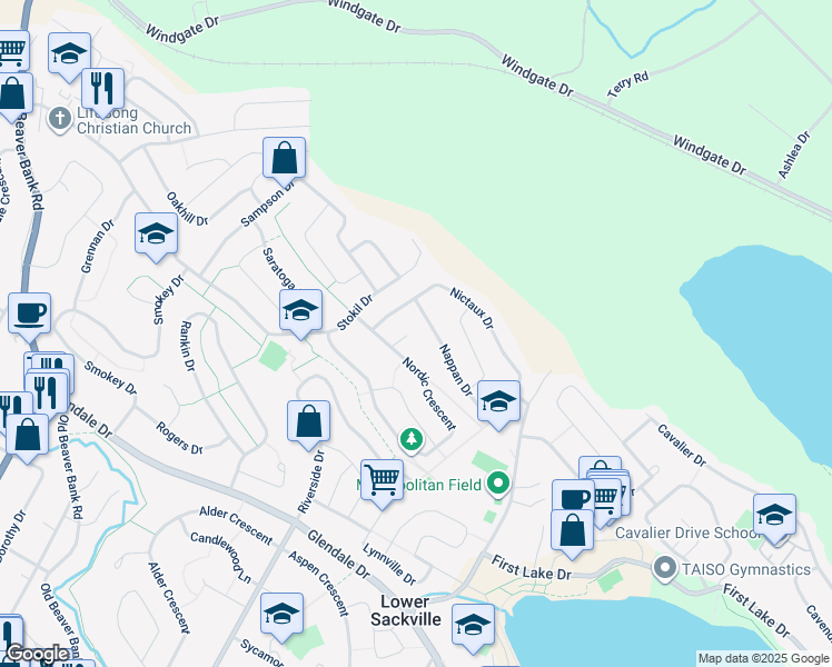 map of restaurants, bars, coffee shops, grocery stores, and more near 15 Nordic Court in Lower Sackville