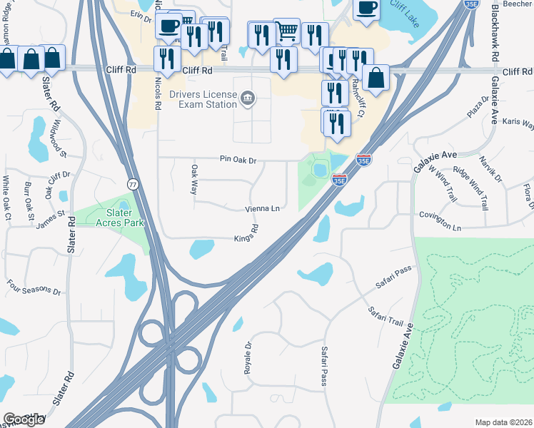 map of restaurants, bars, coffee shops, grocery stores, and more near 2050 Vienna Lane in Eagan