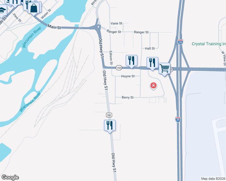 map of restaurants, bars, coffee shops, grocery stores, and more near 435 Super Street in Mosinee