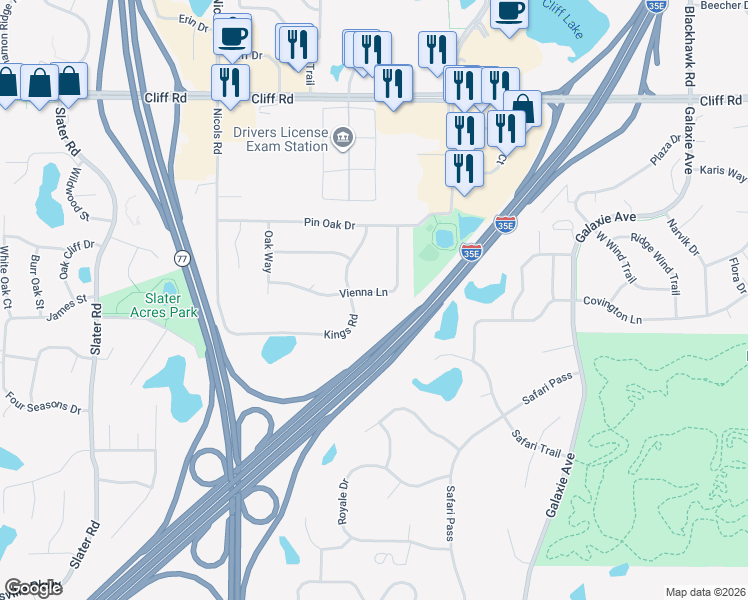 map of restaurants, bars, coffee shops, grocery stores, and more near 2050 Vienna Lane in Eagan