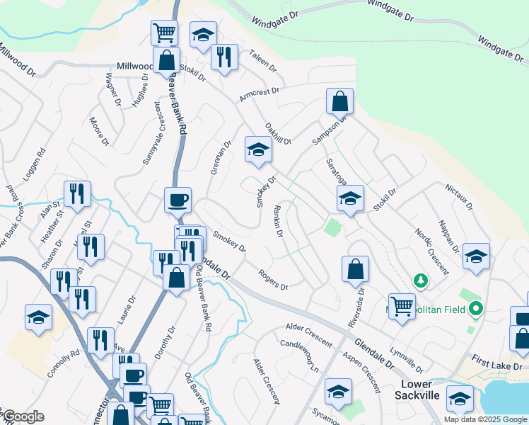 map of restaurants, bars, coffee shops, grocery stores, and more near 208 Smokey Drive in Lower Sackville