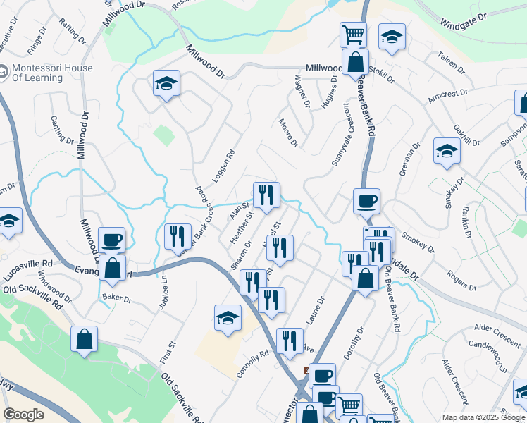 map of restaurants, bars, coffee shops, grocery stores, and more near 37 Heather Street in Middle Sackville