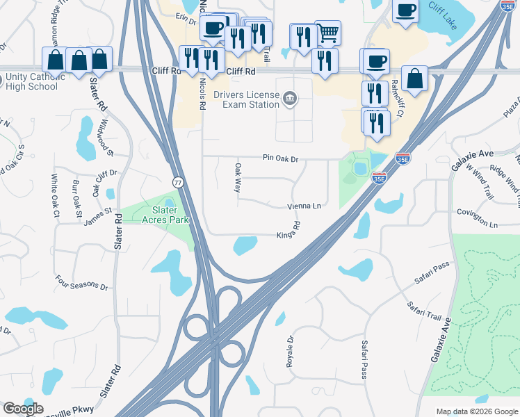 map of restaurants, bars, coffee shops, grocery stores, and more near 2096 Vienna Lane in Eagan