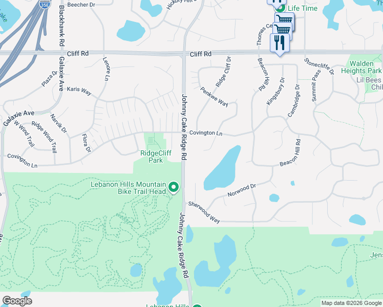 map of restaurants, bars, coffee shops, grocery stores, and more near 4890 Johnny Cake Ridge Road in Eagan