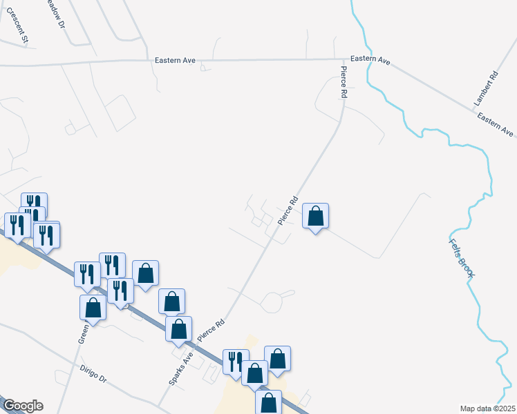 map of restaurants, bars, coffee shops, grocery stores, and more near 22 River City Drive in Brewer
