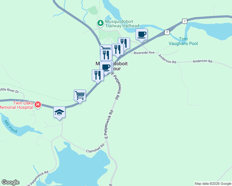 map of restaurants, bars, coffee shops, grocery stores, and more near East Petpeswick Road in Musquodoboit Harbour