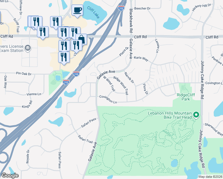 map of restaurants, bars, coffee shops, grocery stores, and more near 4742 Pondview Drive in Eagan
