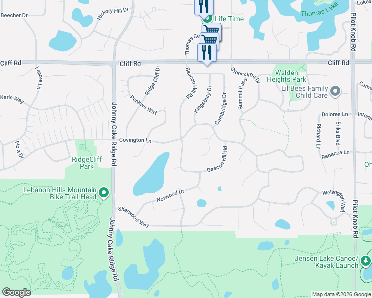 map of restaurants, bars, coffee shops, grocery stores, and more near 4702 Beacon Hill Road in Eagan