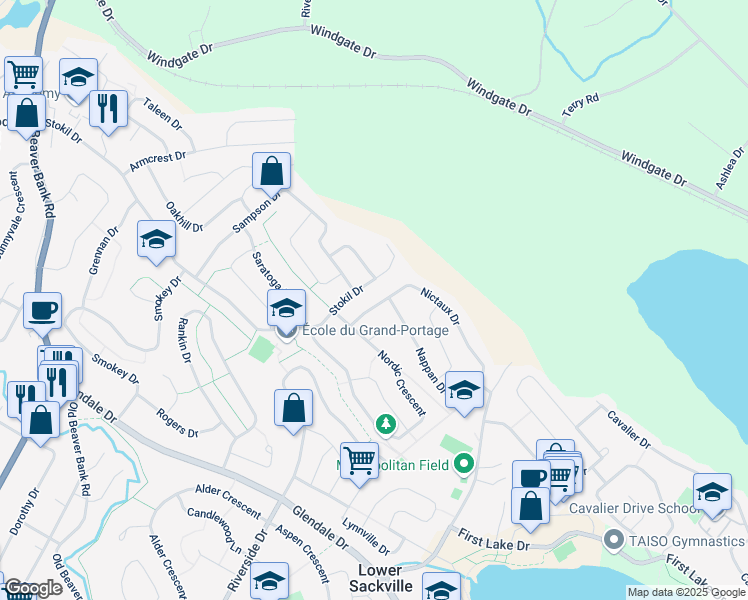 map of restaurants, bars, coffee shops, grocery stores, and more near 2 Saturn Drive in Lower Sackville