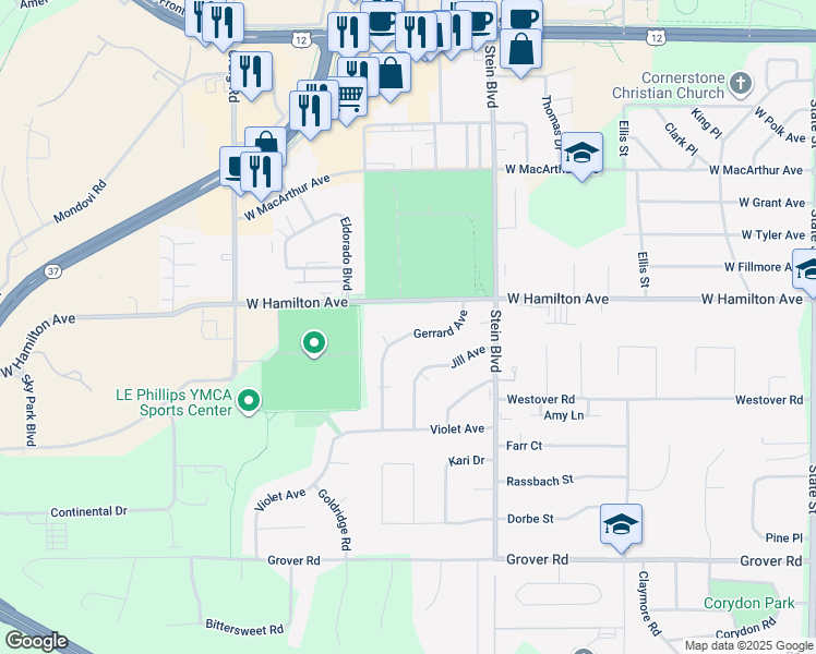 map of restaurants, bars, coffee shops, grocery stores, and more near 917 West Hamilton Avenue in Eau Claire