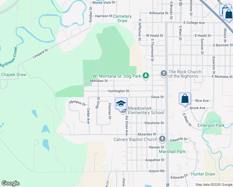map of restaurants, bars, coffee shops, grocery stores, and more near in Sheridan