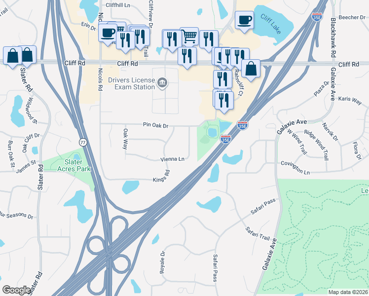 map of restaurants, bars, coffee shops, grocery stores, and more near 2010 Vienna Lane in Eagan