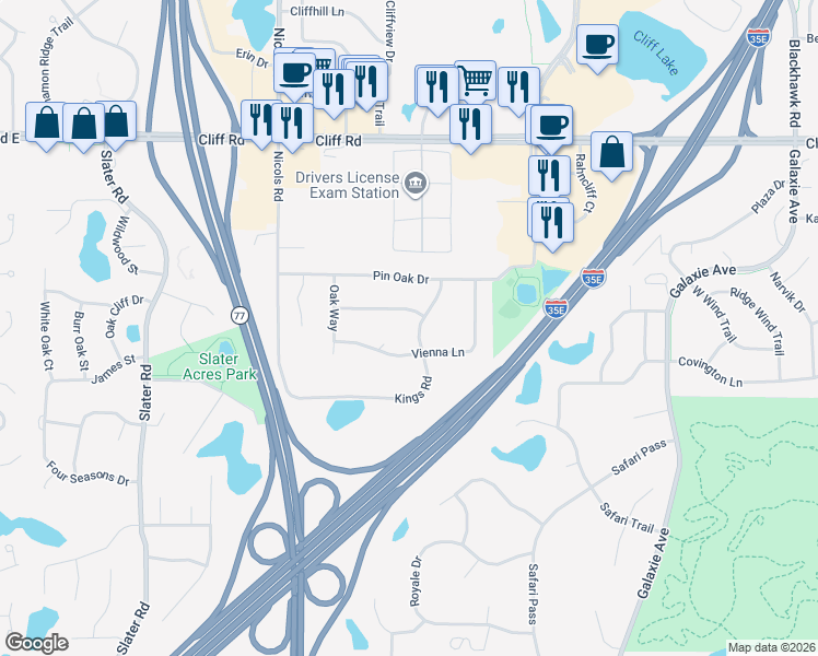map of restaurants, bars, coffee shops, grocery stores, and more near 2063 Viburnum Trail in Eagan