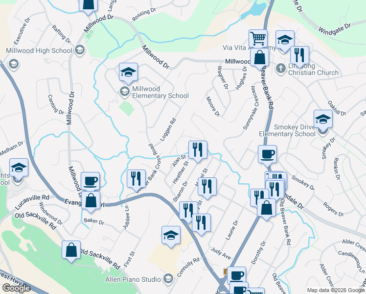 map of restaurants, bars, coffee shops, grocery stores, and more near 37 Brook Crescent in Middle Sackville