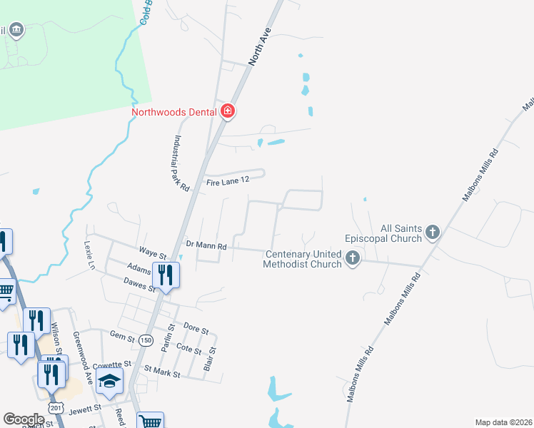 map of restaurants, bars, coffee shops, grocery stores, and more near 16 Pineland Circle in Skowhegan