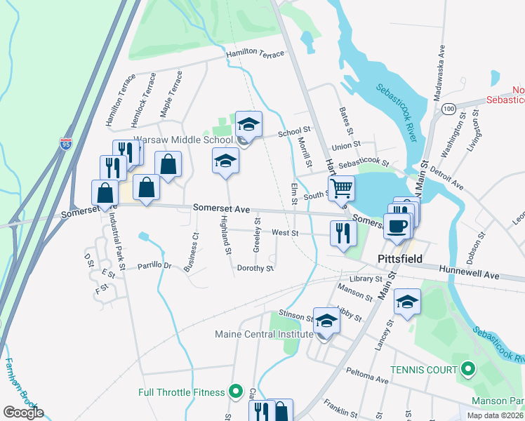 map of restaurants, bars, coffee shops, grocery stores, and more near 279 Somerset Avenue in Pittsfield