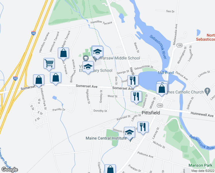 map of restaurants, bars, coffee shops, grocery stores, and more near 279 Somerset Avenue in Pittsfield