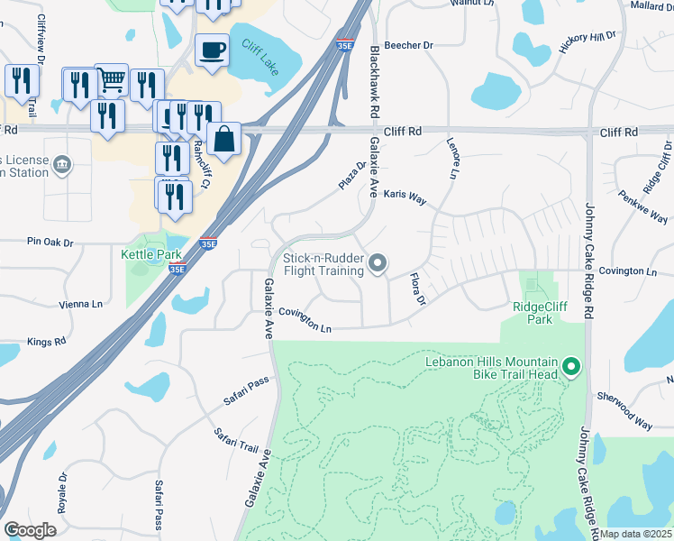 map of restaurants, bars, coffee shops, grocery stores, and more near 4735 Ridge Wind Trail in Eagan