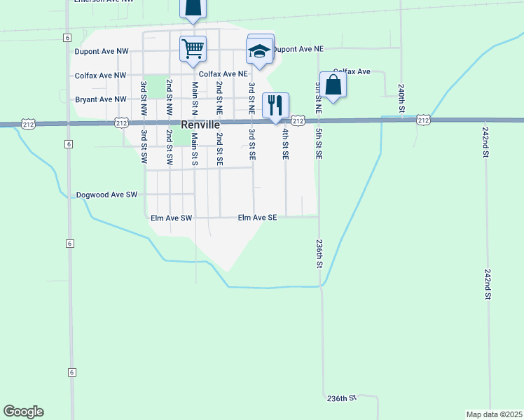 map of restaurants, bars, coffee shops, grocery stores, and more near 417 3rd Street Southeast in Renville