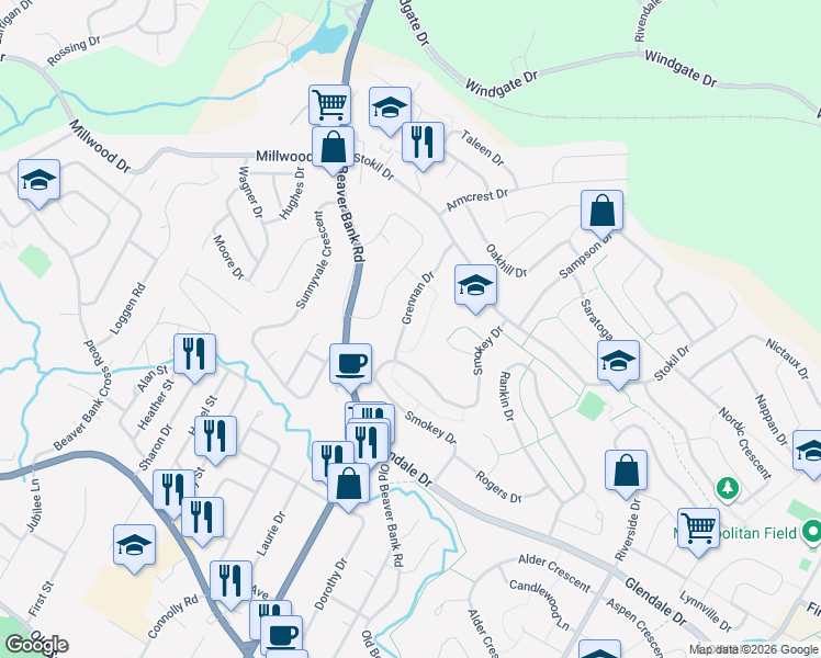map of restaurants, bars, coffee shops, grocery stores, and more near 22 Grennan Drive in Lower Sackville