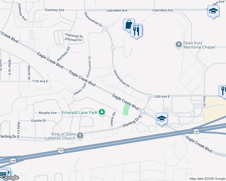 map of restaurants, bars, coffee shops, grocery stores, and more near 3491-4069 Eagle Creek Boulevard in Shakopee