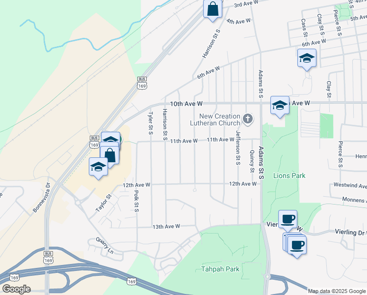 map of restaurants, bars, coffee shops, grocery stores, and more near 1127 Van Buren Street South in Shakopee