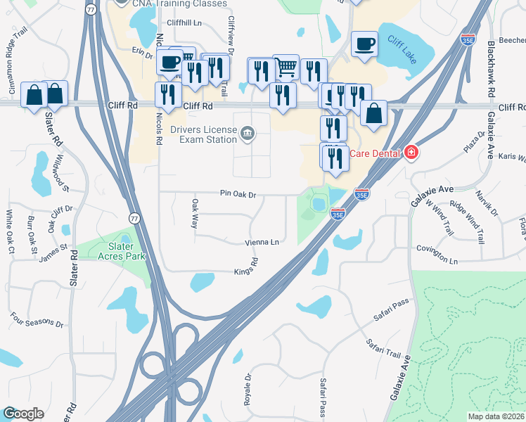 map of restaurants, bars, coffee shops, grocery stores, and more near 2050 Kings Road in Eagan