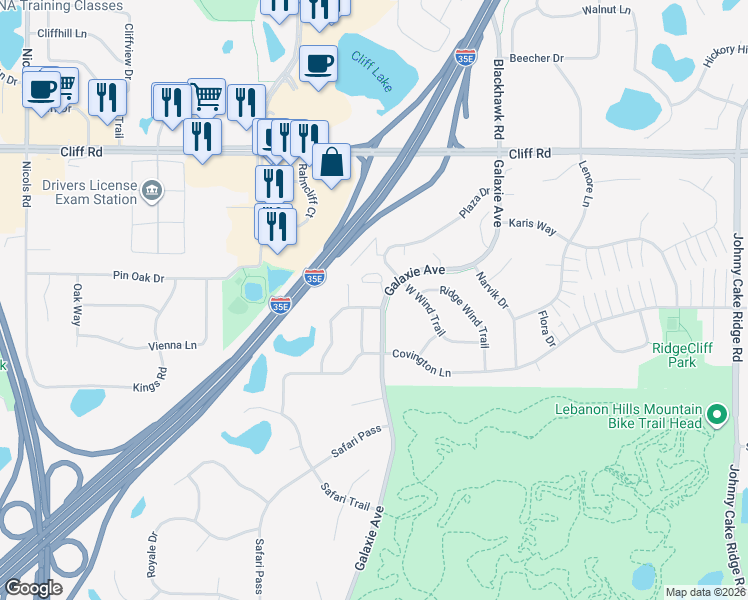 map of restaurants, bars, coffee shops, grocery stores, and more near 1925 Berkshire Drive in Eagan
