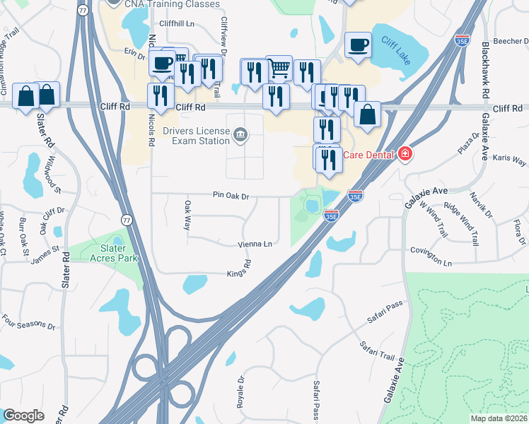 map of restaurants, bars, coffee shops, grocery stores, and more near 2050 Kings Road in Eagan