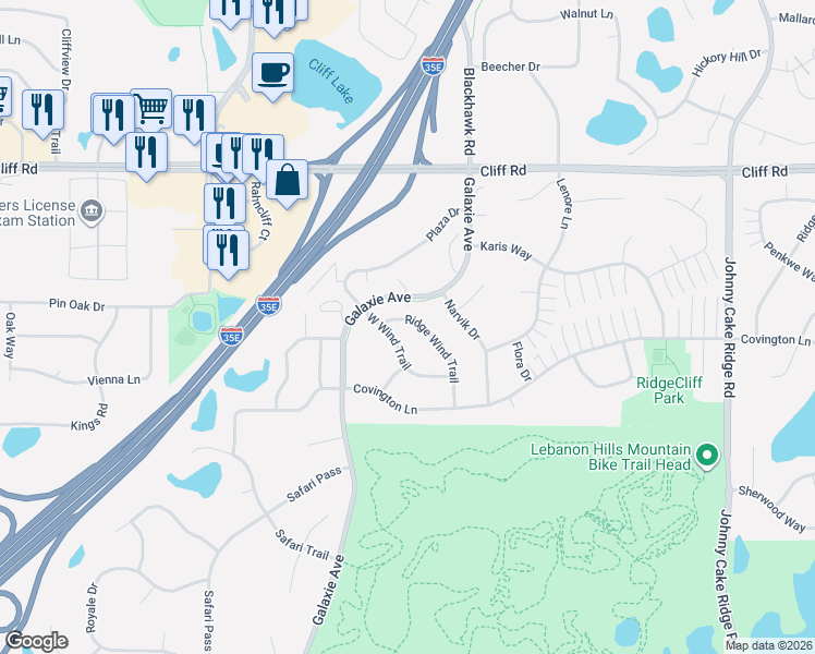 map of restaurants, bars, coffee shops, grocery stores, and more near 4735 Ridge Wind Trail in Eagan