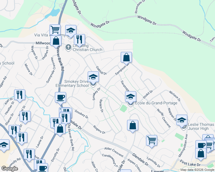map of restaurants, bars, coffee shops, grocery stores, and more near 5 Sampson Drive in Lower Sackville
