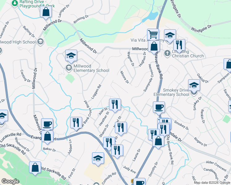 map of restaurants, bars, coffee shops, grocery stores, and more near 68 Brook Street in Middle Sackville