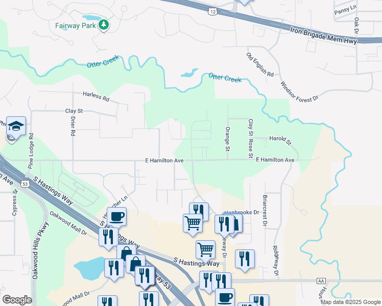 map of restaurants, bars, coffee shops, grocery stores, and more near 5117-5199 East Hamilton Avenue in Eau Claire