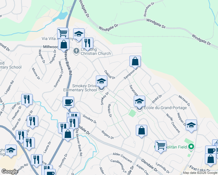 map of restaurants, bars, coffee shops, grocery stores, and more near 187 Stokil Drive in Lower Sackville