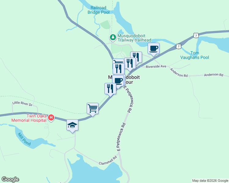 map of restaurants, bars, coffee shops, grocery stores, and more near 8322 Nova Scotia Trunk 7 in Musquodoboit Harbour