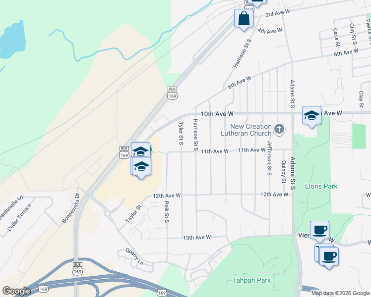 map of restaurants, bars, coffee shops, grocery stores, and more near 1127 Tyler Street South in Shakopee