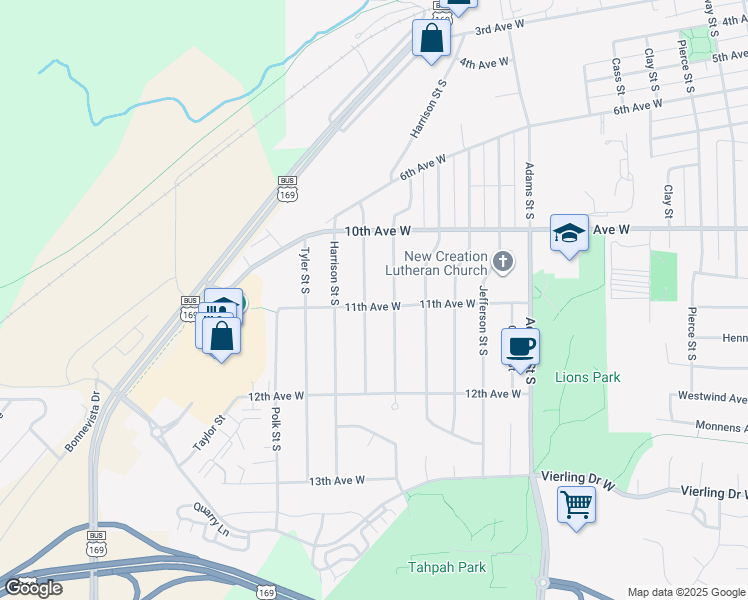 map of restaurants, bars, coffee shops, grocery stores, and more near 1127 Van Buren Street South in Shakopee